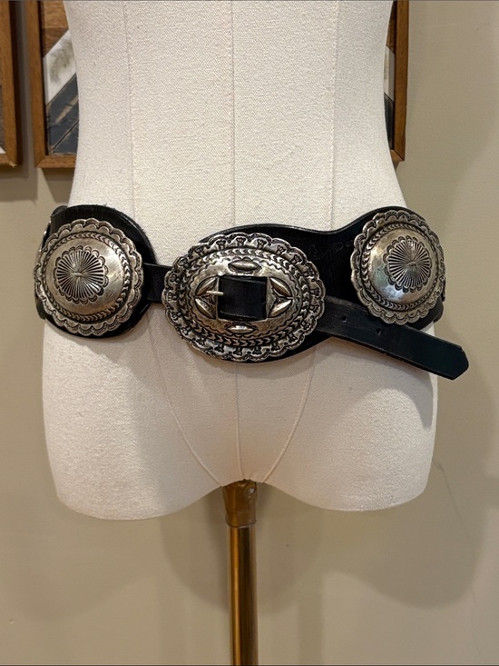 Ralph Lauren Accessories - Vintage Ralph Lauren Black Leather Western Concho Belt with Silver Medallions